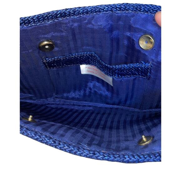 70s Navy Blue Woven Raffia Envelope Clutch Purse Handbag NEW 7.5x11.5 Flat - Picture 7 of 8